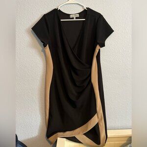 Almost Famous Black Tan Asymmetrical Midi Dress
